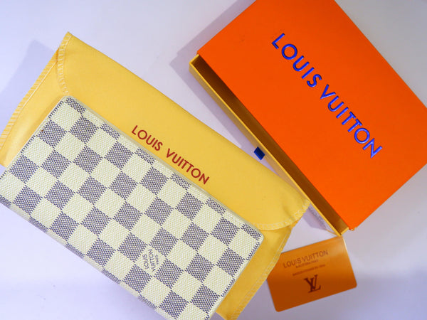 LV White Check Long Wallet