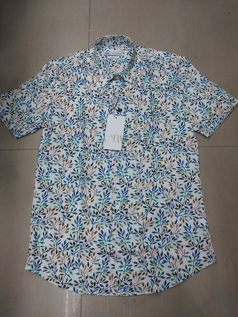 Zara Half Shirts White Leaves Print