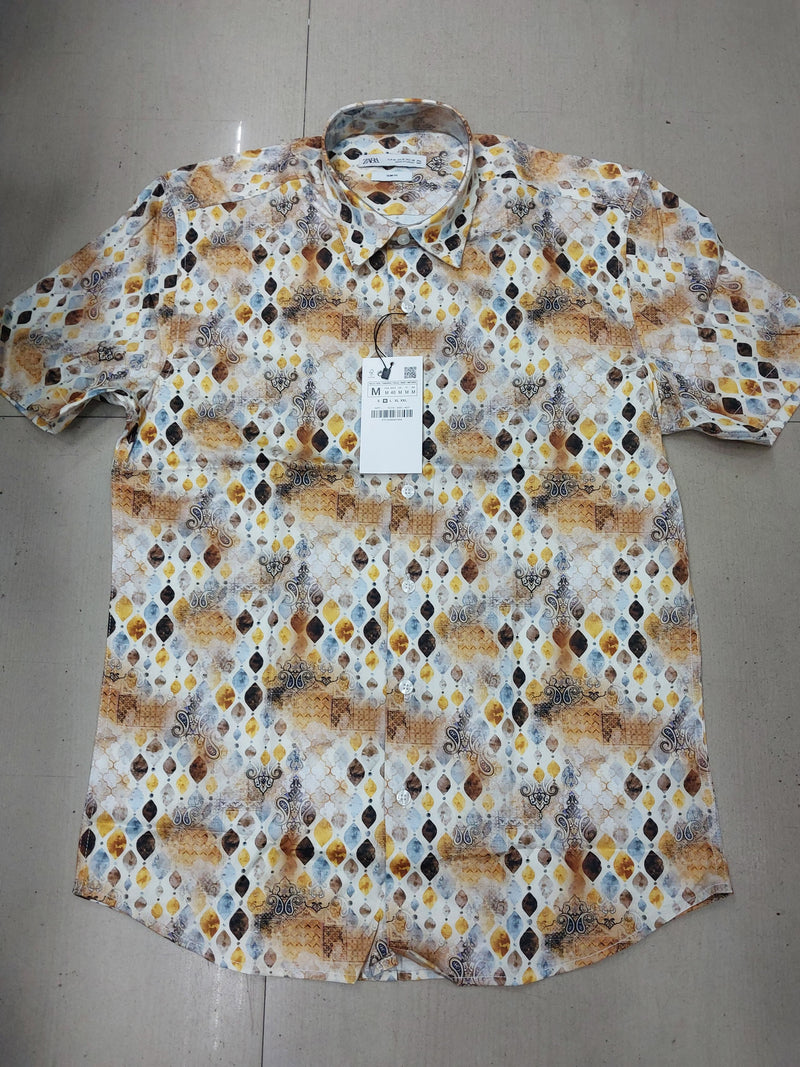 Zara Half Shirts White Yellow Print