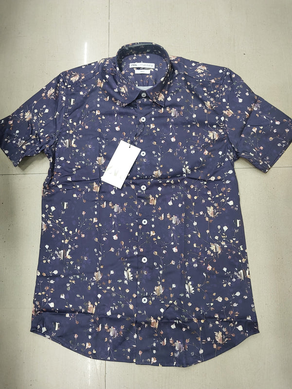 Zara Half Shirts Purple Leaves Print