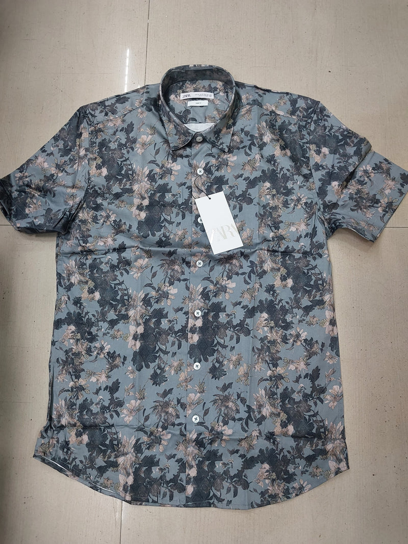 Zara Half Shirts Dark Green Flower Print