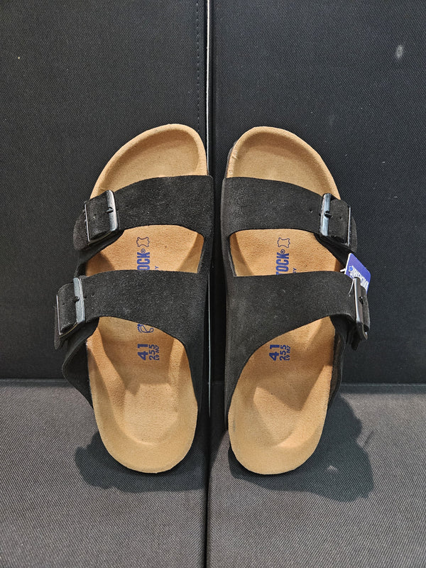 BIRKENSTOCK SUEDE SLIDES BLACK