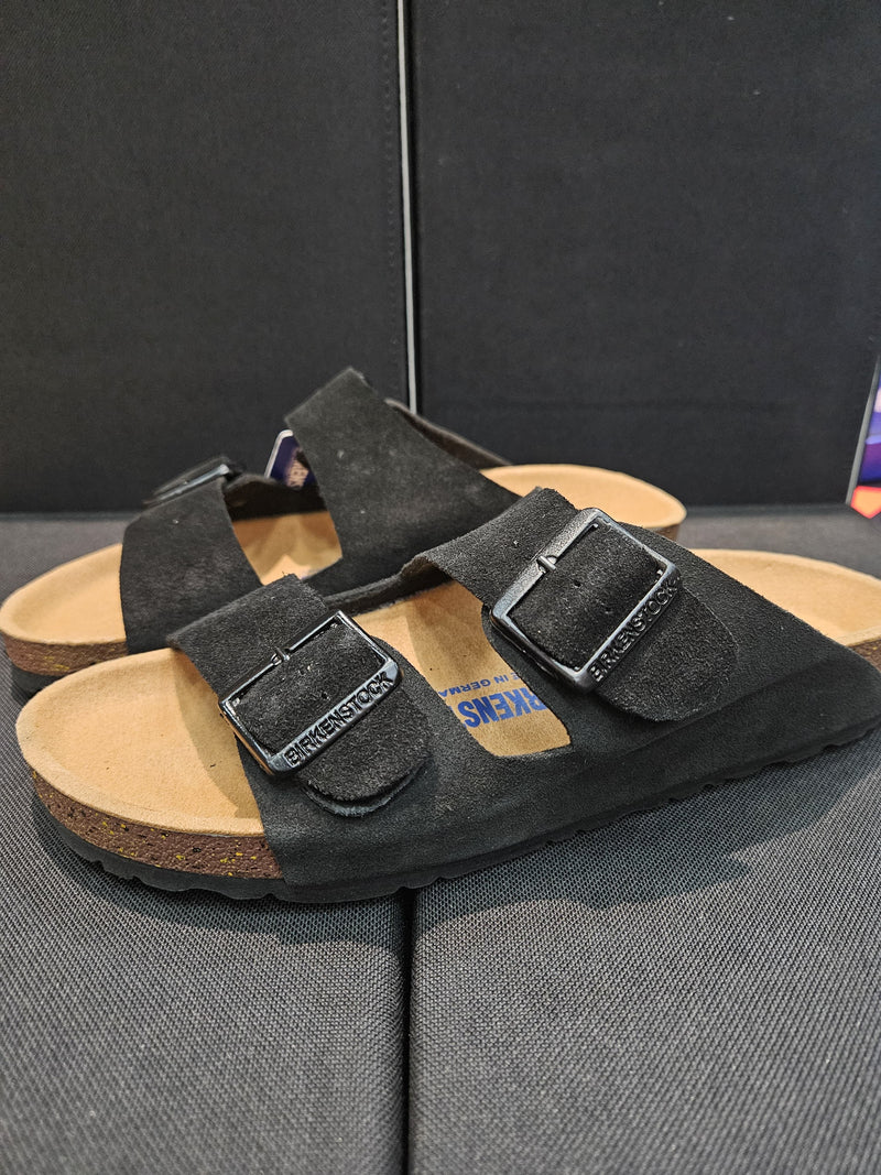 BIRKENSTOCK SUEDE SLIDES BLACK